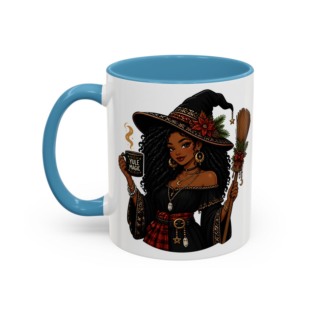 Witchy Christmas Coffee Mug with Black Witch and Broom Design