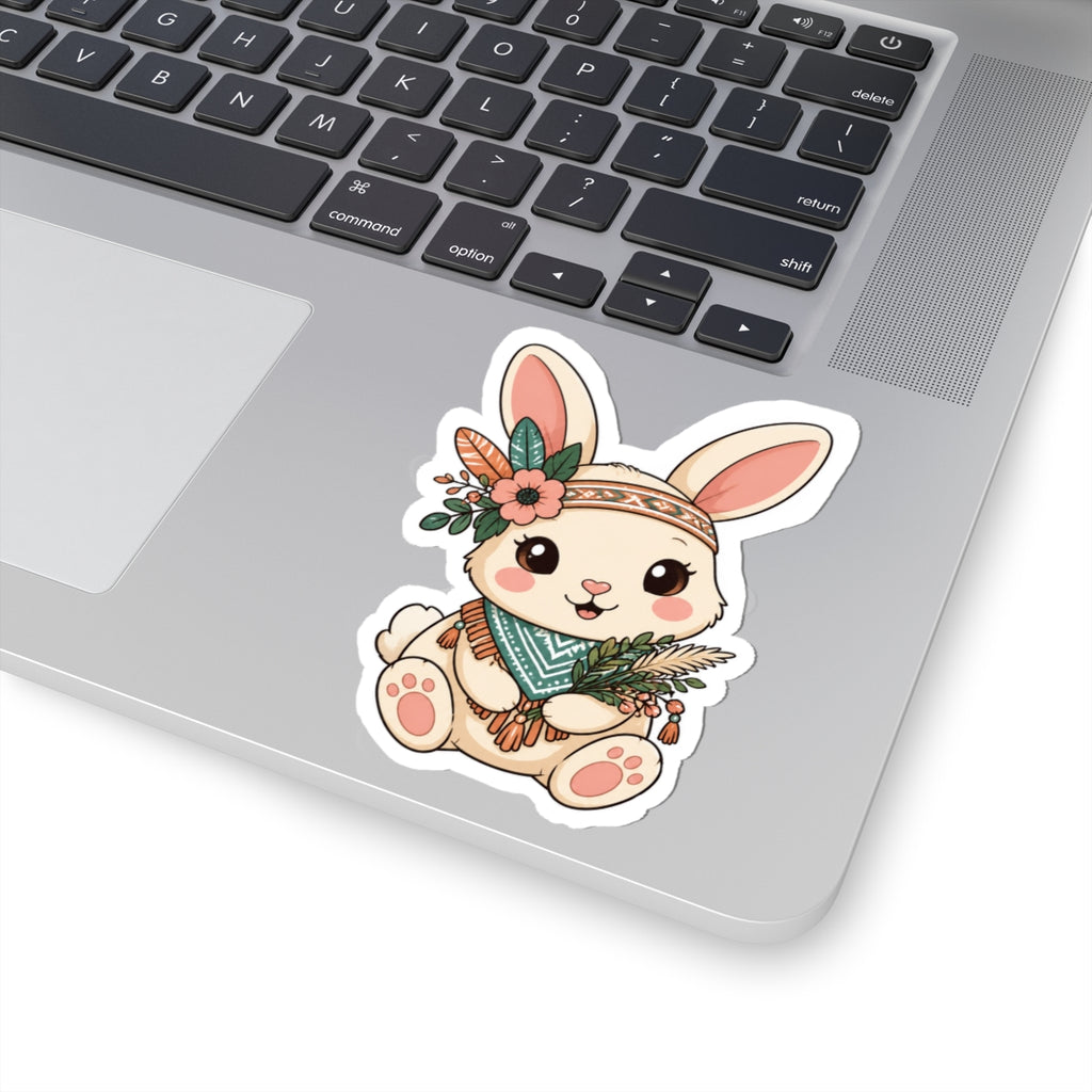 Cute Floral Boho Bunny Kiss-Cut Sticker