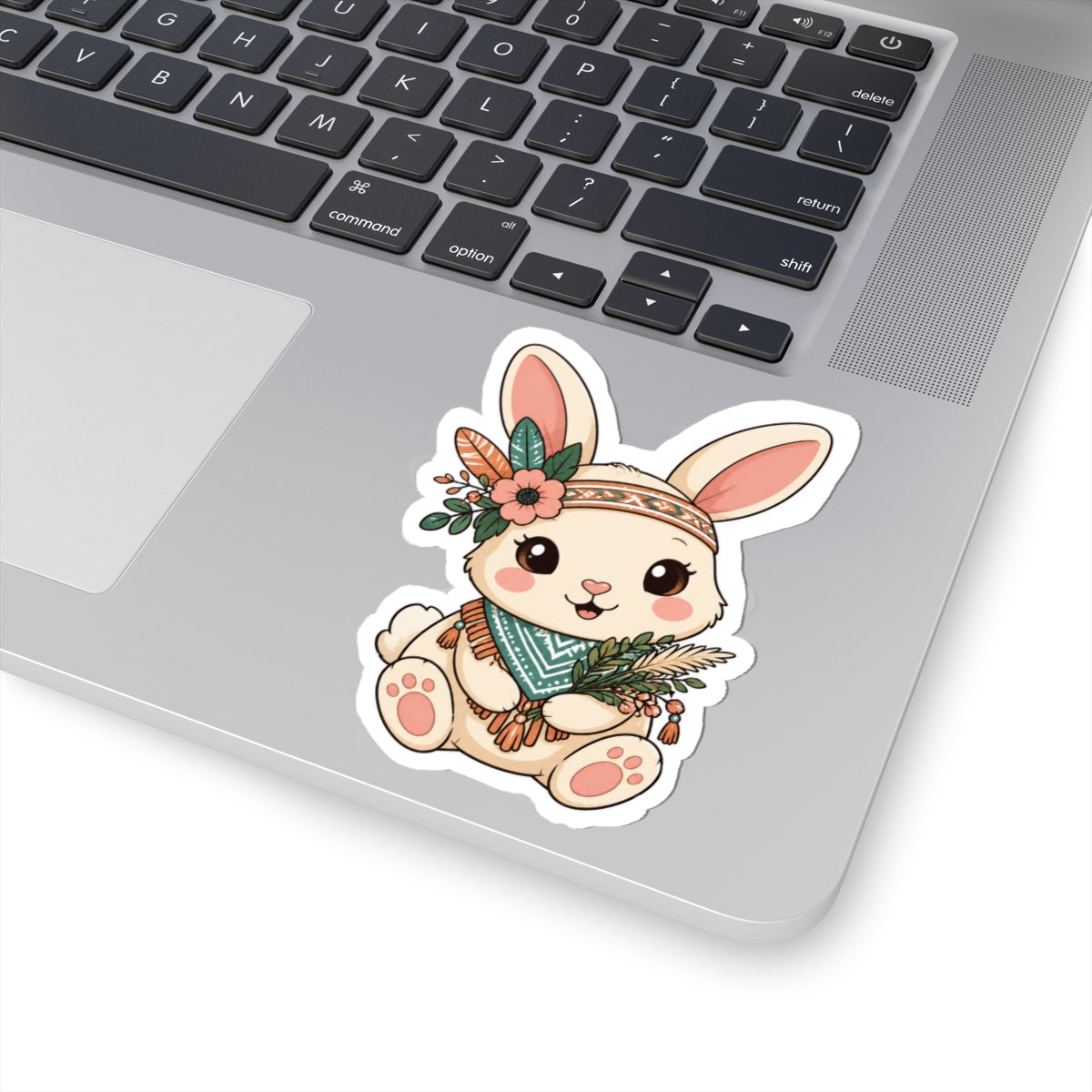 Cute Floral Boho Bunny Kiss-Cut Sticker