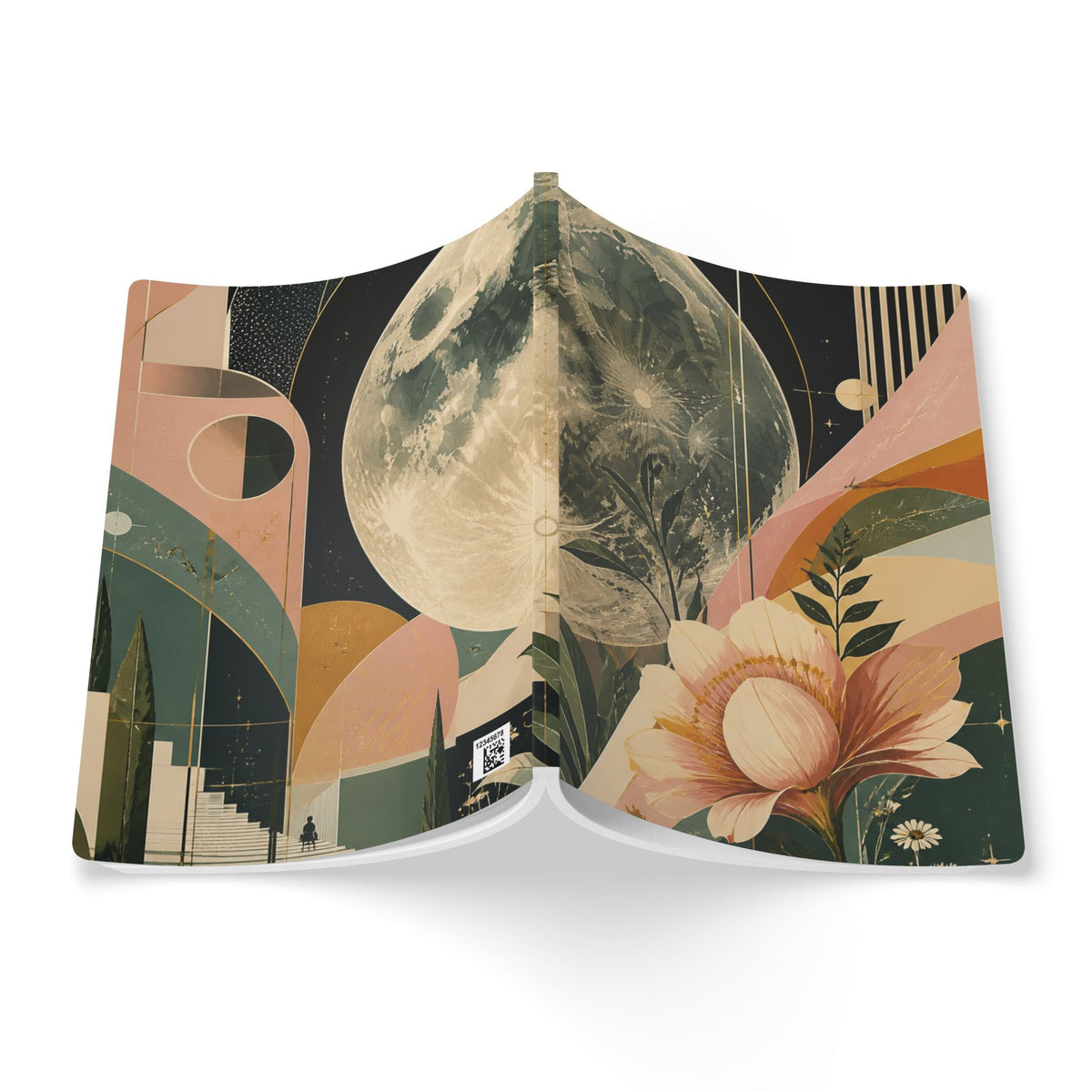 Moonlit Garden Softcover Journal — Floral Cosmic Notebook for Reflection & Dreams