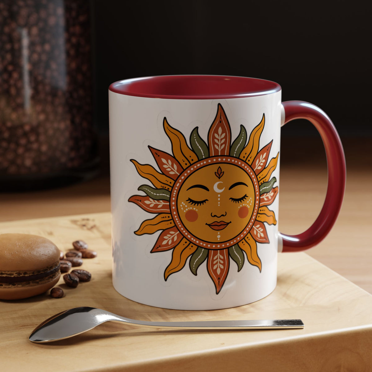 Sunface Accent Coffee Mug — Boho Sun Goddess Ceramic Mug (11/15oz)