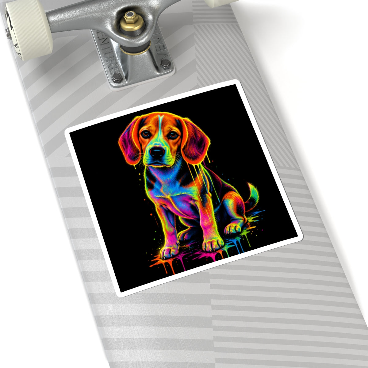 Neon Rainbow Beagle Puppy Kiss-Cut Sticker