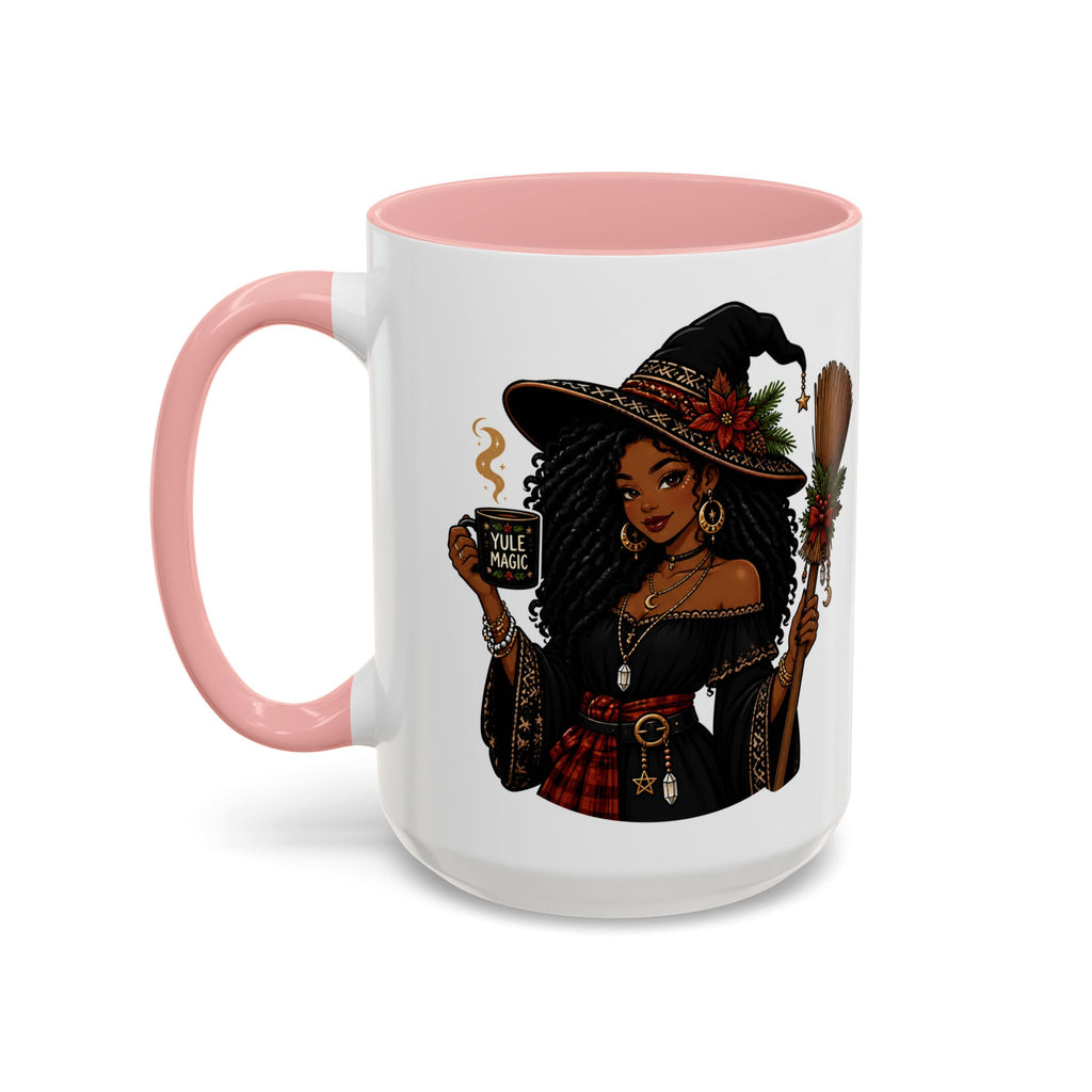 Witchy Christmas Coffee Mug with Black Witch and Broom Design
