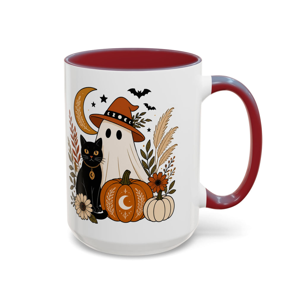 Halloween Ghost & Black Cat Accent Coffee Mug — Spooky Pumpkin Fall Coffee Cup (11/15oz)