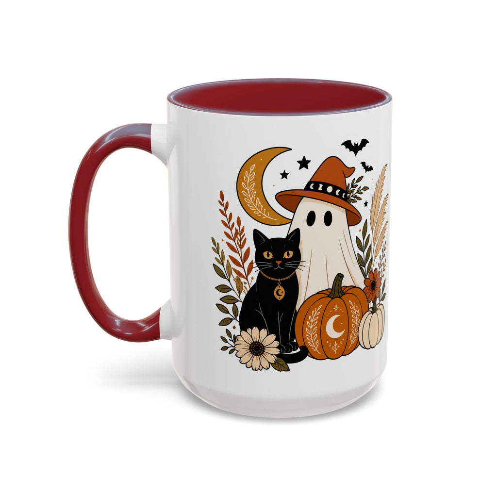 Halloween Ghost & Black Cat Accent Coffee Mug — Spooky Pumpkin Fall Coffee Cup (11/15oz)