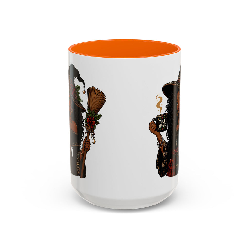Witchy Christmas Coffee Mug with Black Witch and Broom Design