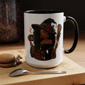 Witchy Christmas Coffee Mug with Black Witch and Broom Design