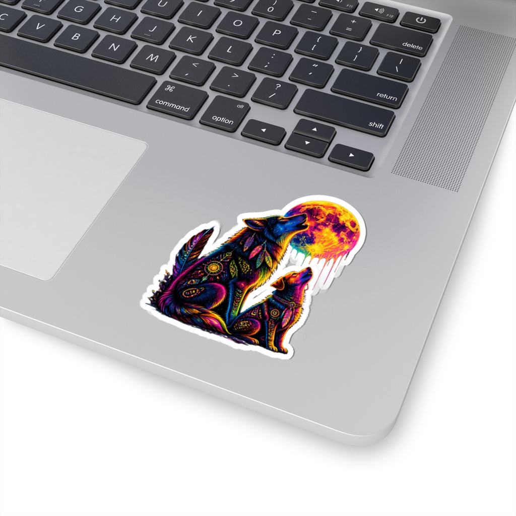 Cosmic Wolf and Moon Kiss-Cut Sticker