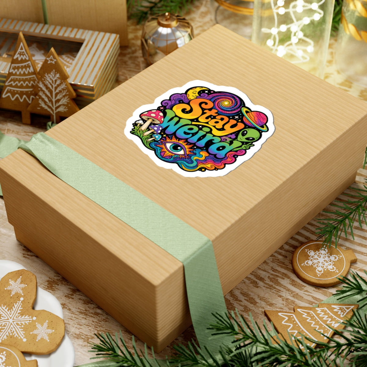 Stay Weird Alien Mushroom Kiss-Cut Sticker