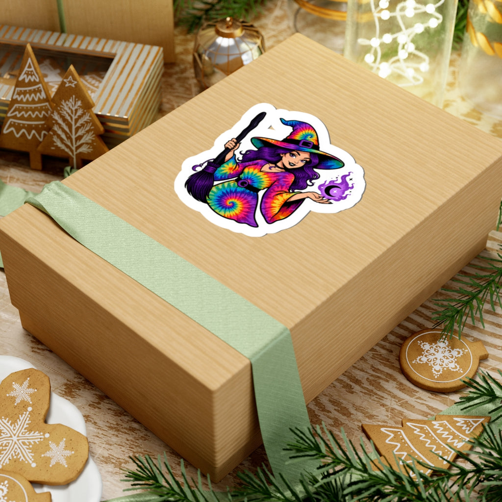 Tie-Dye Witch Sticker — Colorful Cute Halloween & Boho Laptop Decal
