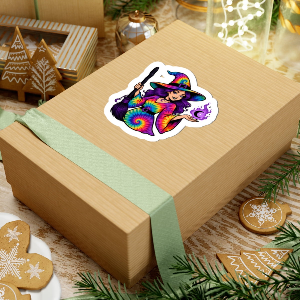Tie-Dye Witch Sticker — Colorful Cute Halloween & Boho Laptop Decal