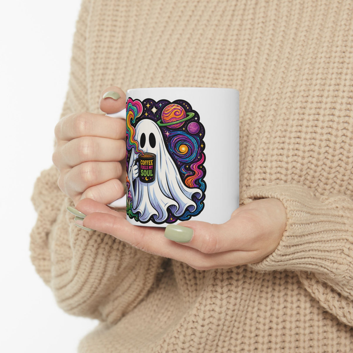 Psychedelic Skull & Mushroom Ceramic Mug (11oz, 15oz) — Colorful Trippy Coffee Cup