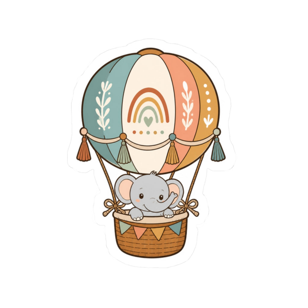 Cute Elephant Rainbow Hot Air Balloon Kiss-Cut Sticker