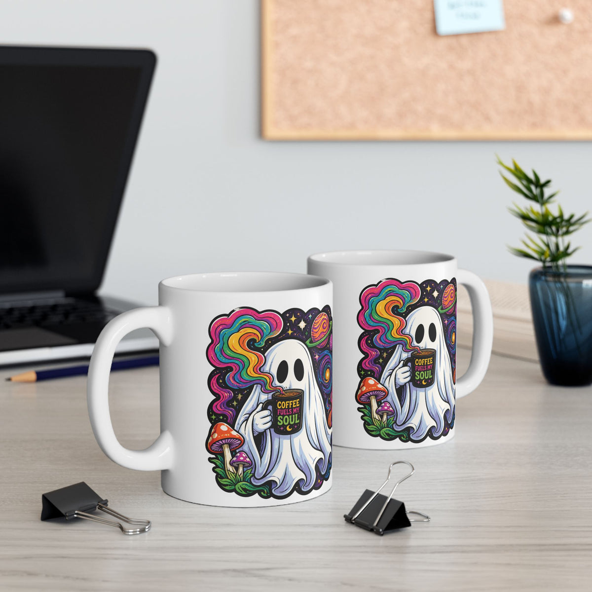Psychedelic Skull & Mushroom Ceramic Mug (11oz, 15oz) — Colorful Trippy Coffee Cup