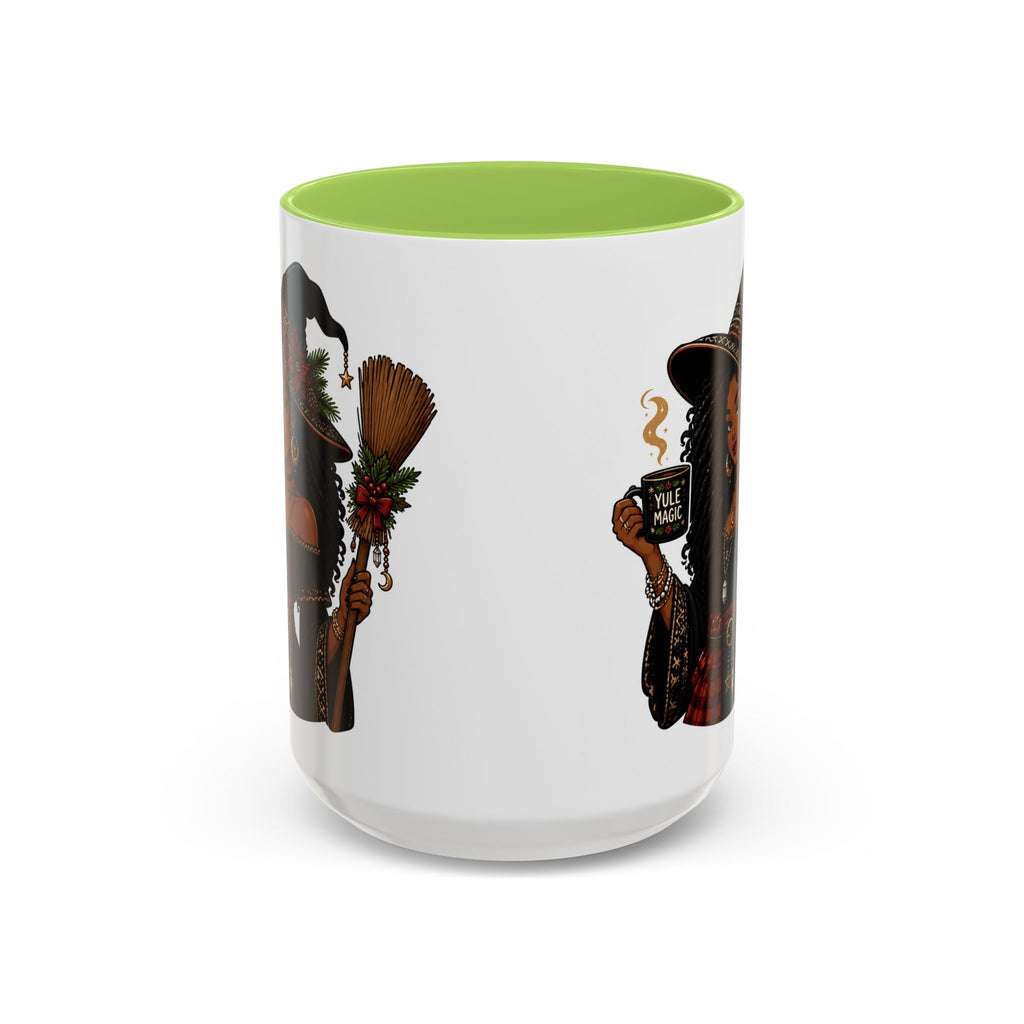 Witchy Christmas Coffee Mug with Black Witch and Broom Design