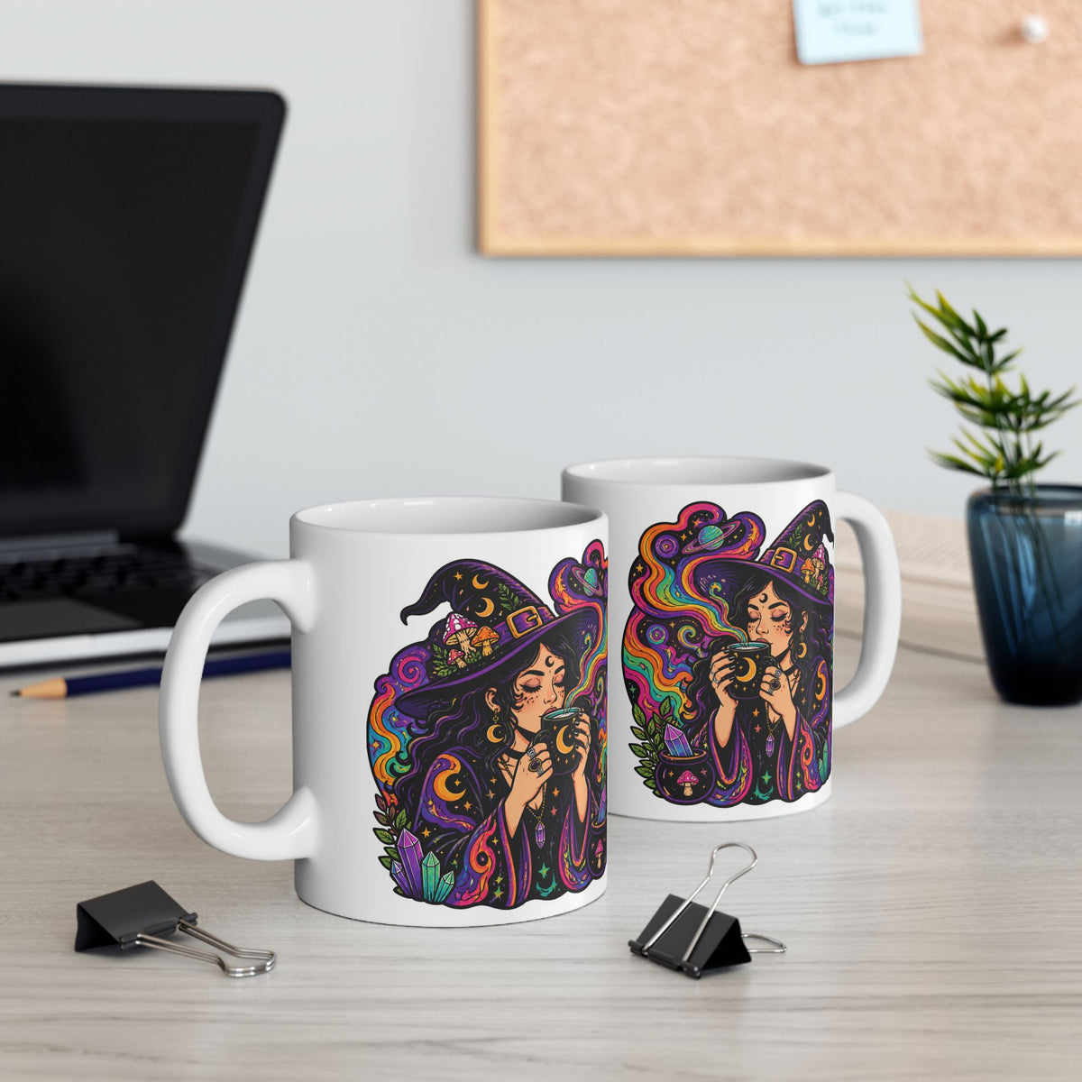 Psychedelic Witch Ceramic Mug – Colorful Magic Coffee Cup (11oz & 15oz)