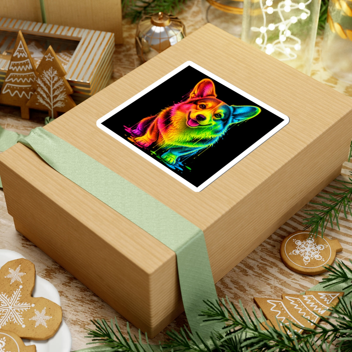 Rainbow Neon Corgi Kiss-Cut Sticker
