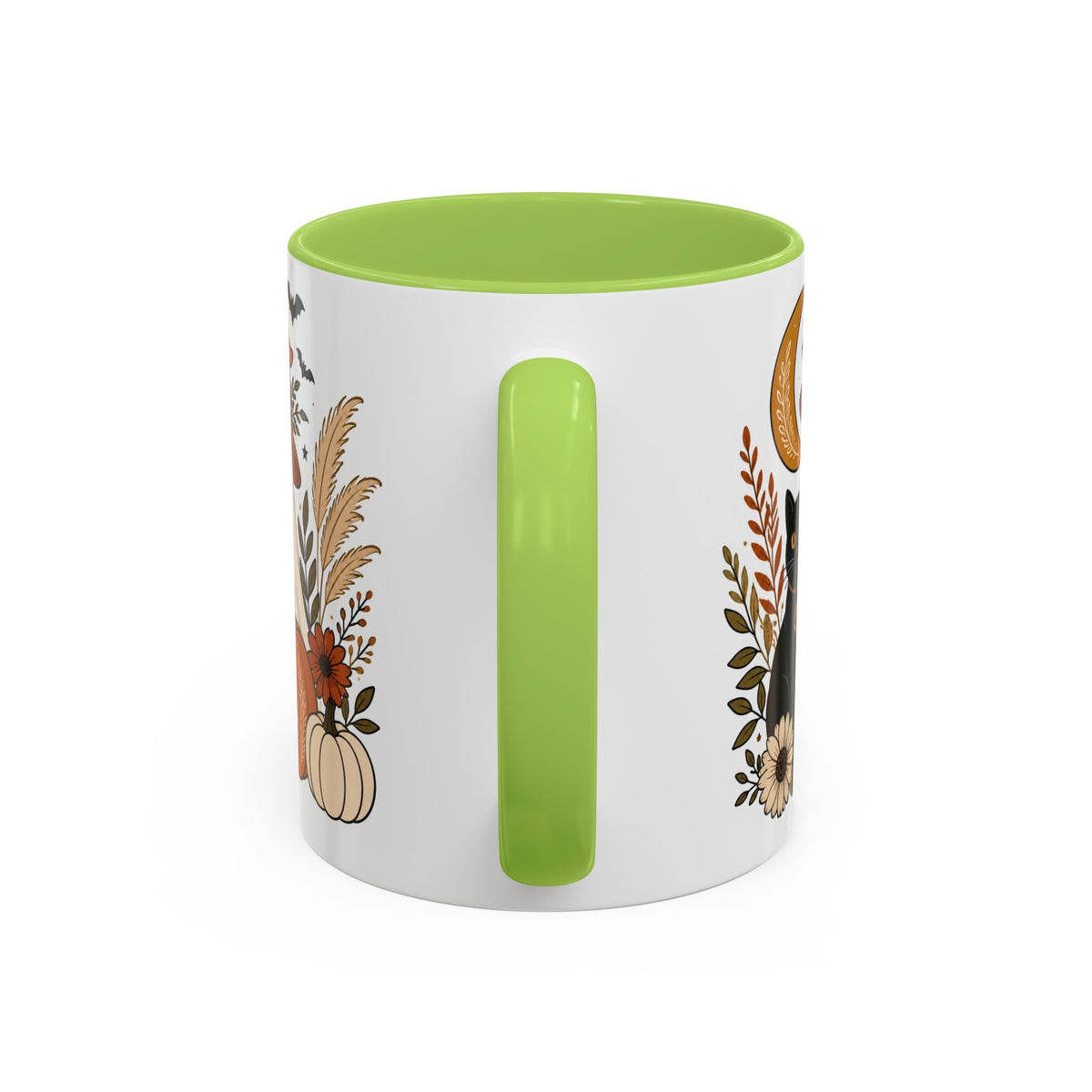 Halloween Ghost & Black Cat Accent Coffee Mug — Spooky Pumpkin Fall Coffee Cup (11/15oz)