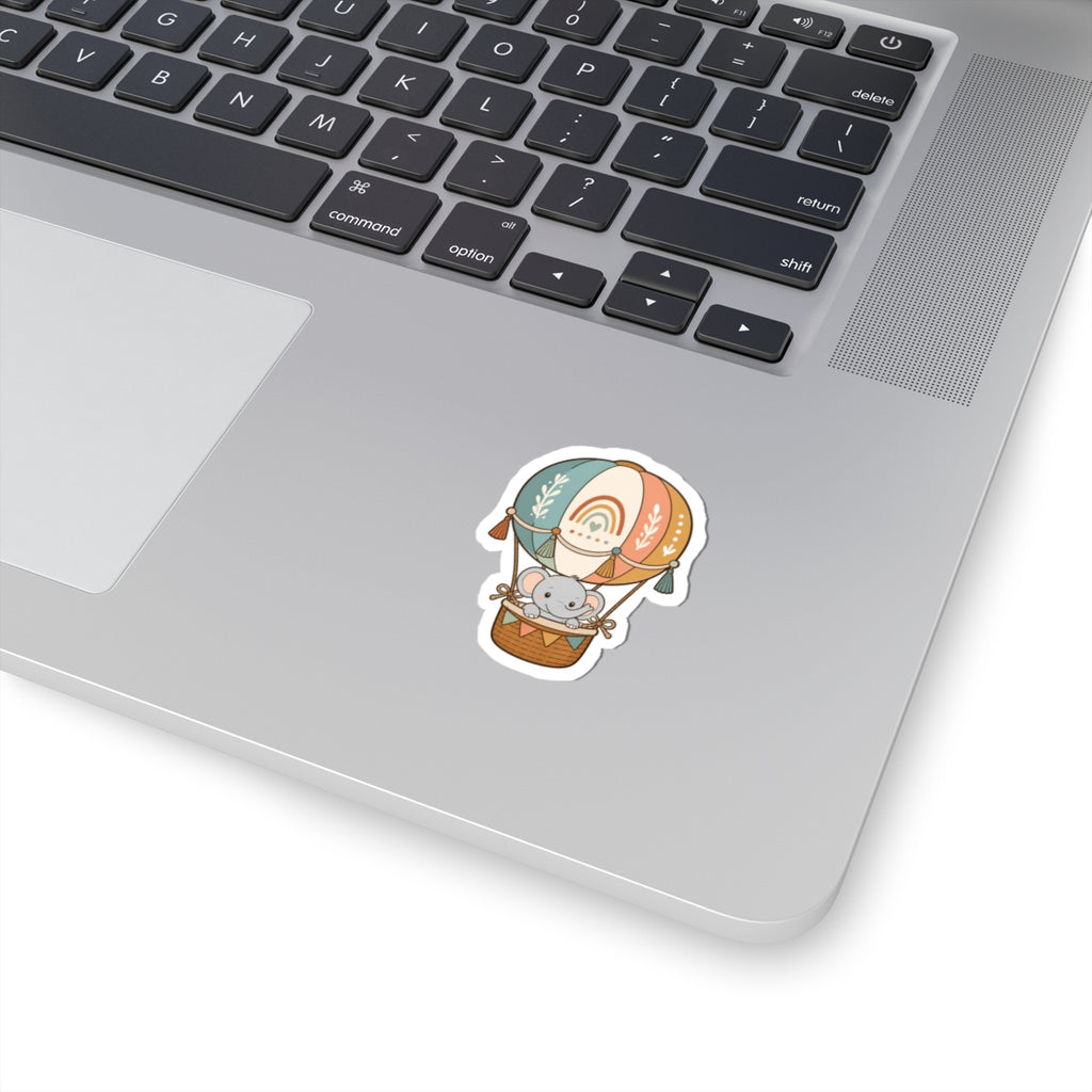 Cute Elephant Rainbow Hot Air Balloon Kiss-Cut Sticker