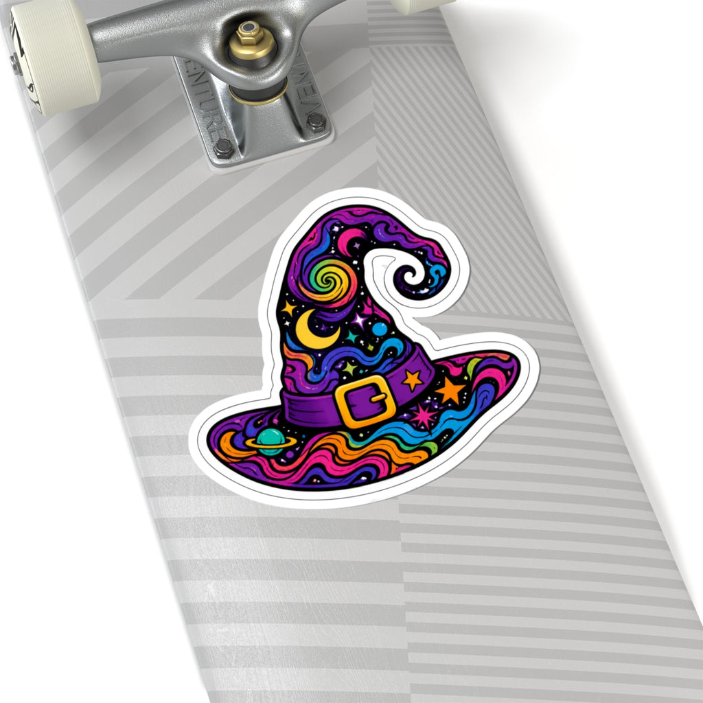 Psychedelic Witch Hat Sticker — Colorful Magic Kiss-Cut Decal for Laptops & Journals