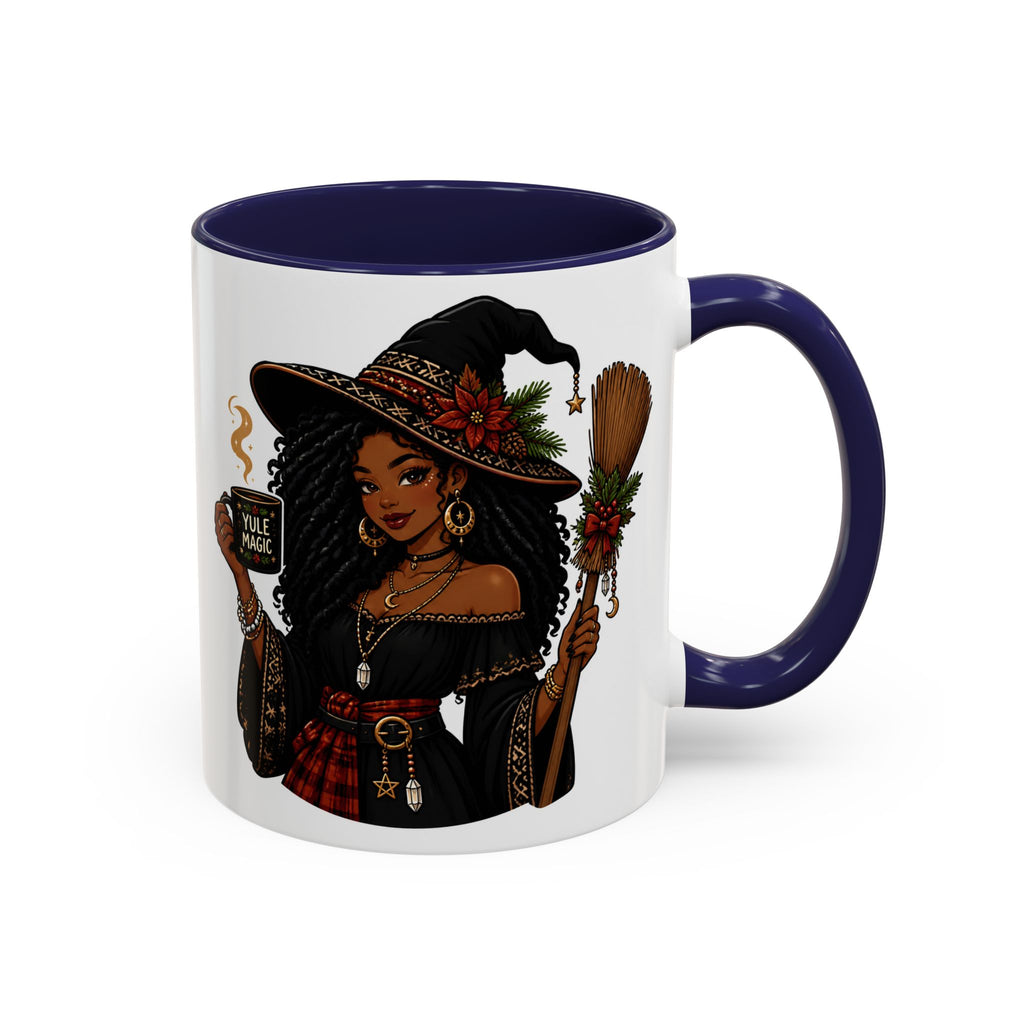 Witchy Christmas Coffee Mug with Black Witch and Broom Design