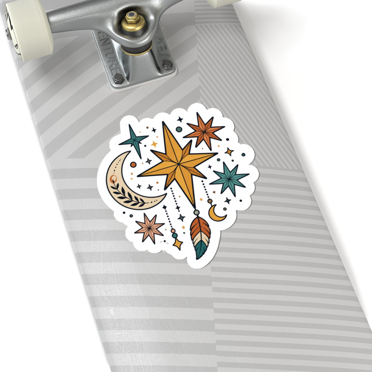 Celestial Dreamcatcher Kiss-Cut Sticker — Moon, Stars & Feather Boho Decal