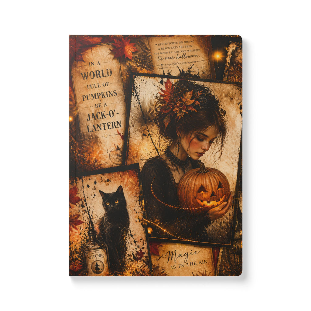 Halloween Witch & Pumpkin Softcover Journal — Magic, Jack-o'-Lantern & Black Cat Notebook