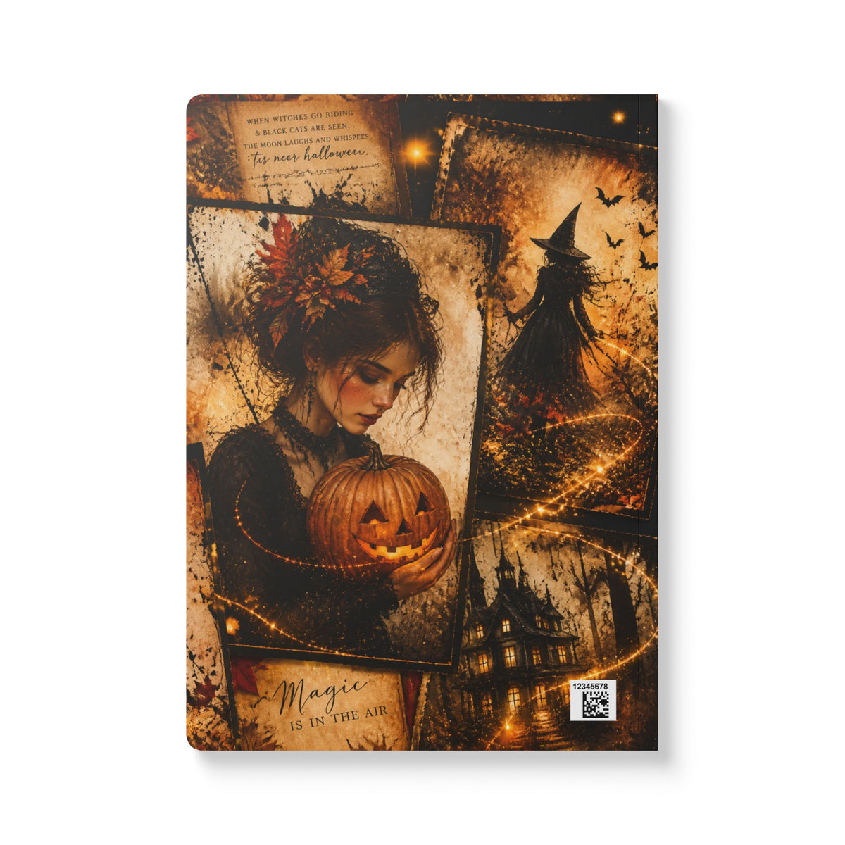 Halloween Witch & Pumpkin Softcover Journal — Magic, Jack-o'-Lantern & Black Cat Notebook