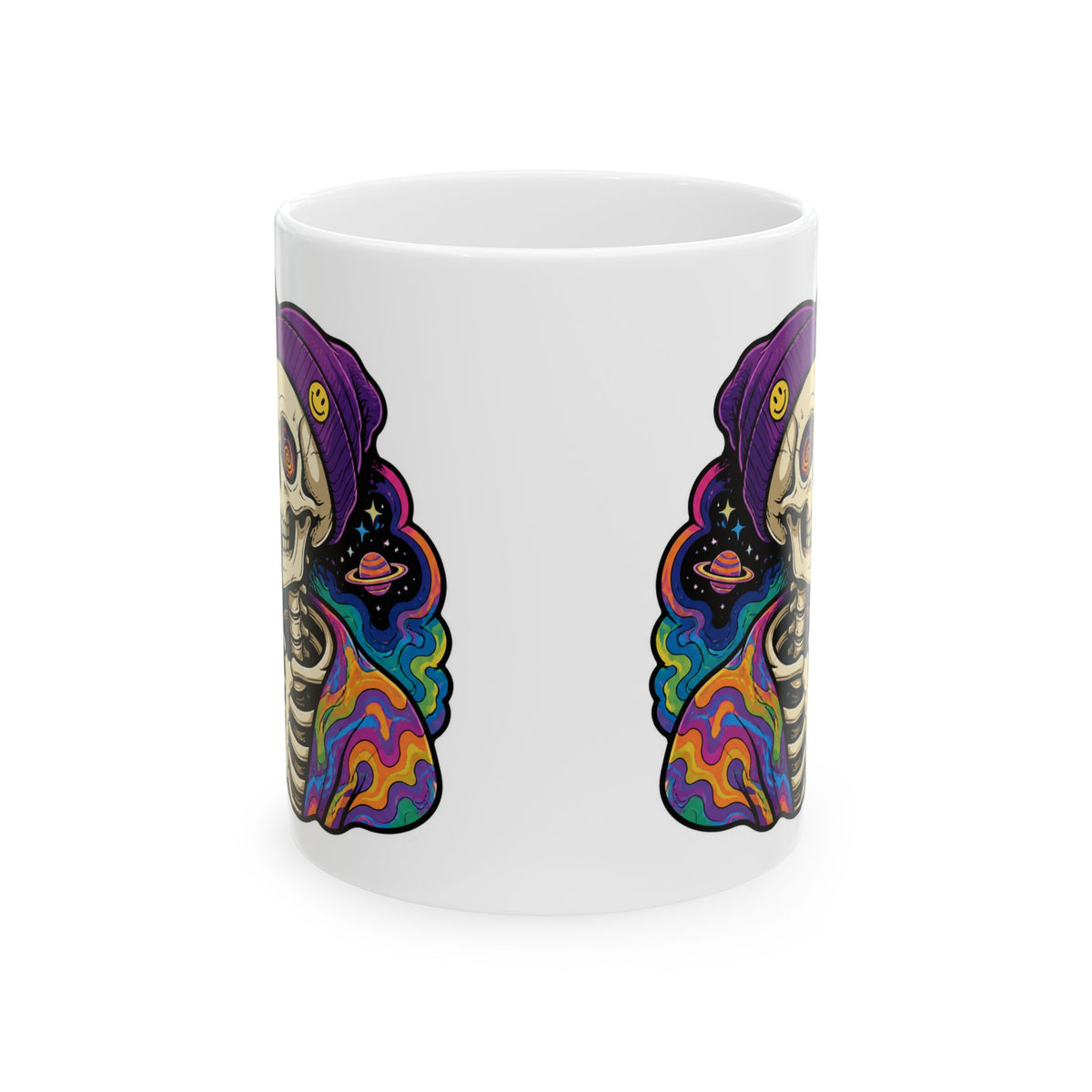 Psychedelic Skull Mug — Colorful Skeleton Space Tea Coffee Cup (11oz/15oz)