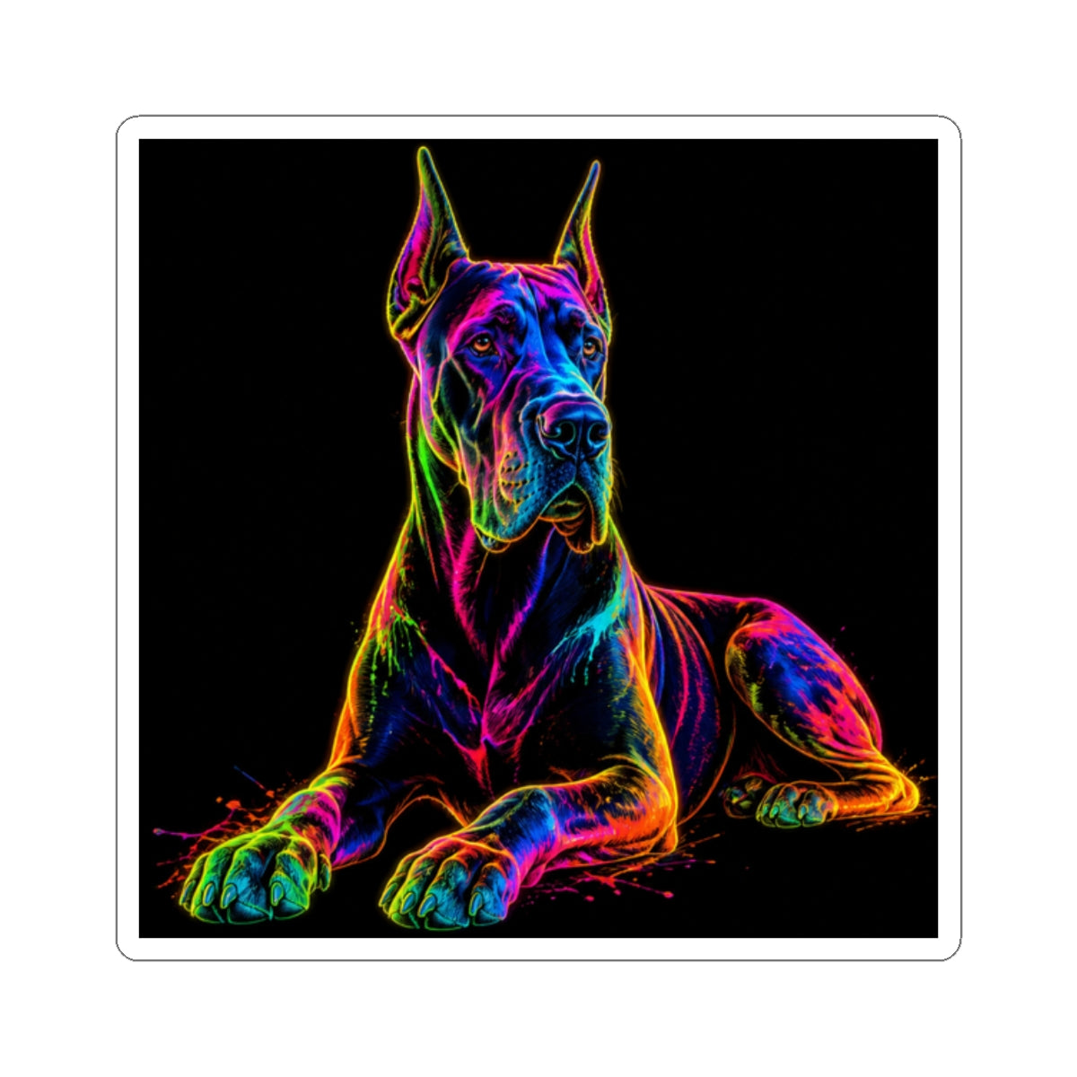 Neon Rainbow Great Dane Dog Kiss-Cut Sticker