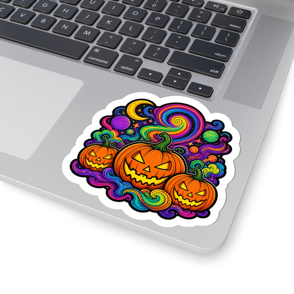 Psychedelic Jack-O'-Lantern Kiss-Cut Sticker — Colorful Halloween Pumpkin Decal