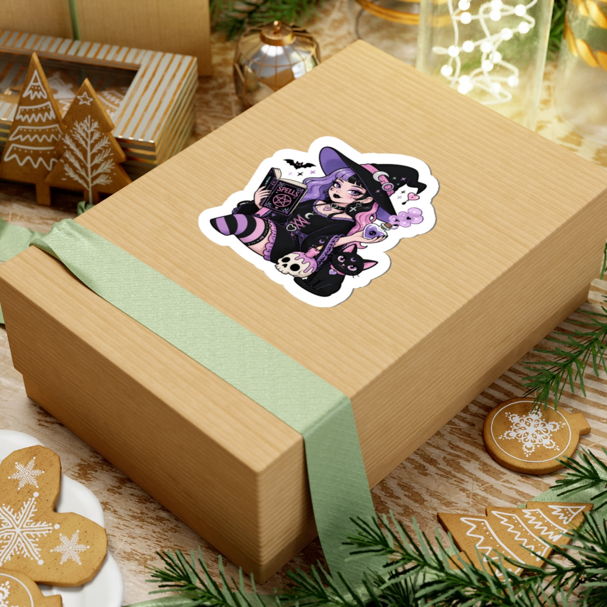 Pastel Gothic Witch Cat Kiss-Cut Sticker