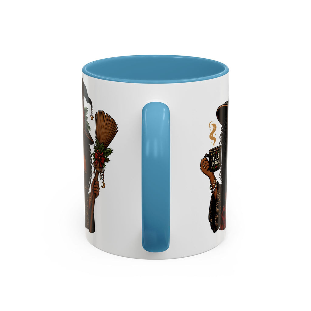 Witchy Christmas Coffee Mug with Black Witch and Broom Design