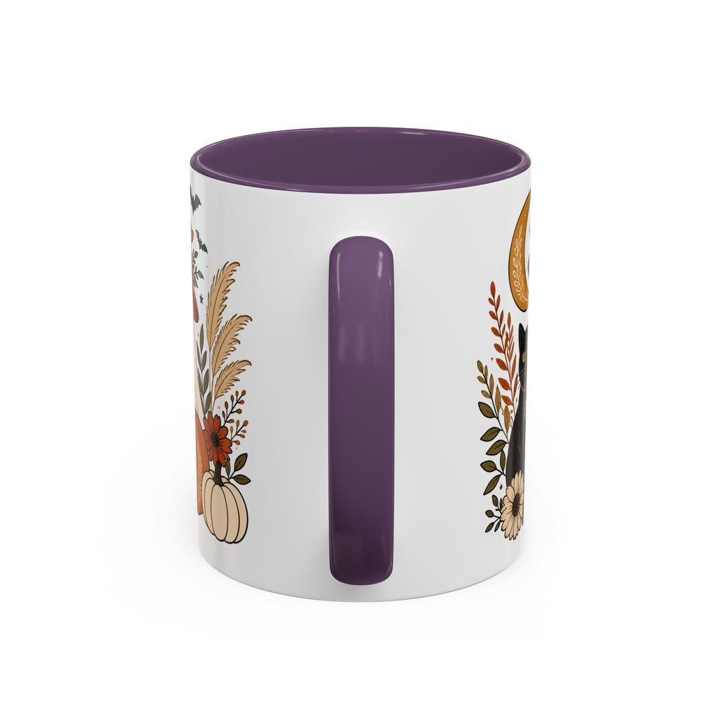 Halloween Ghost & Black Cat Accent Coffee Mug — Spooky Pumpkin Fall Coffee Cup (11/15oz)
