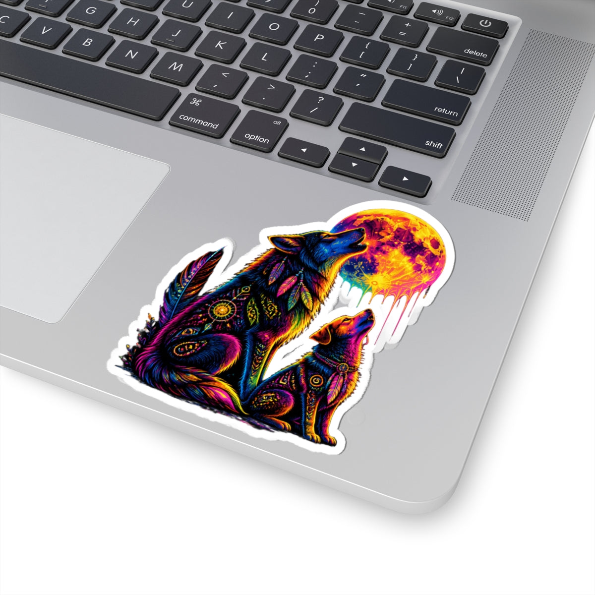 Cosmic Wolf and Moon Kiss-Cut Sticker