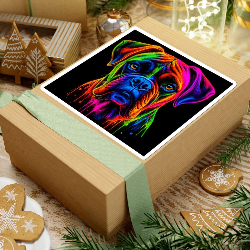 Rainbow Boxer Dog Kiss-Cut Sticker