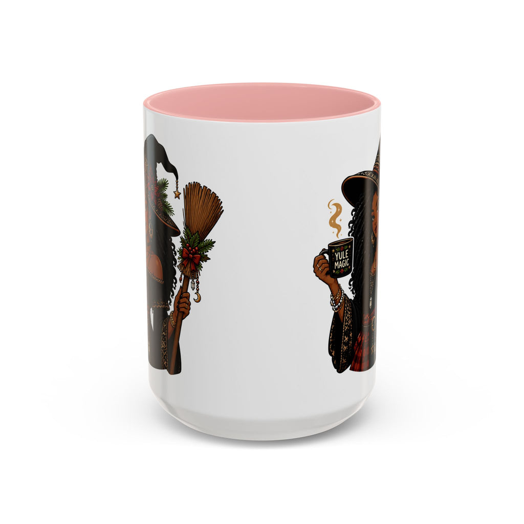 Witchy Christmas Coffee Mug with Black Witch and Broom Design