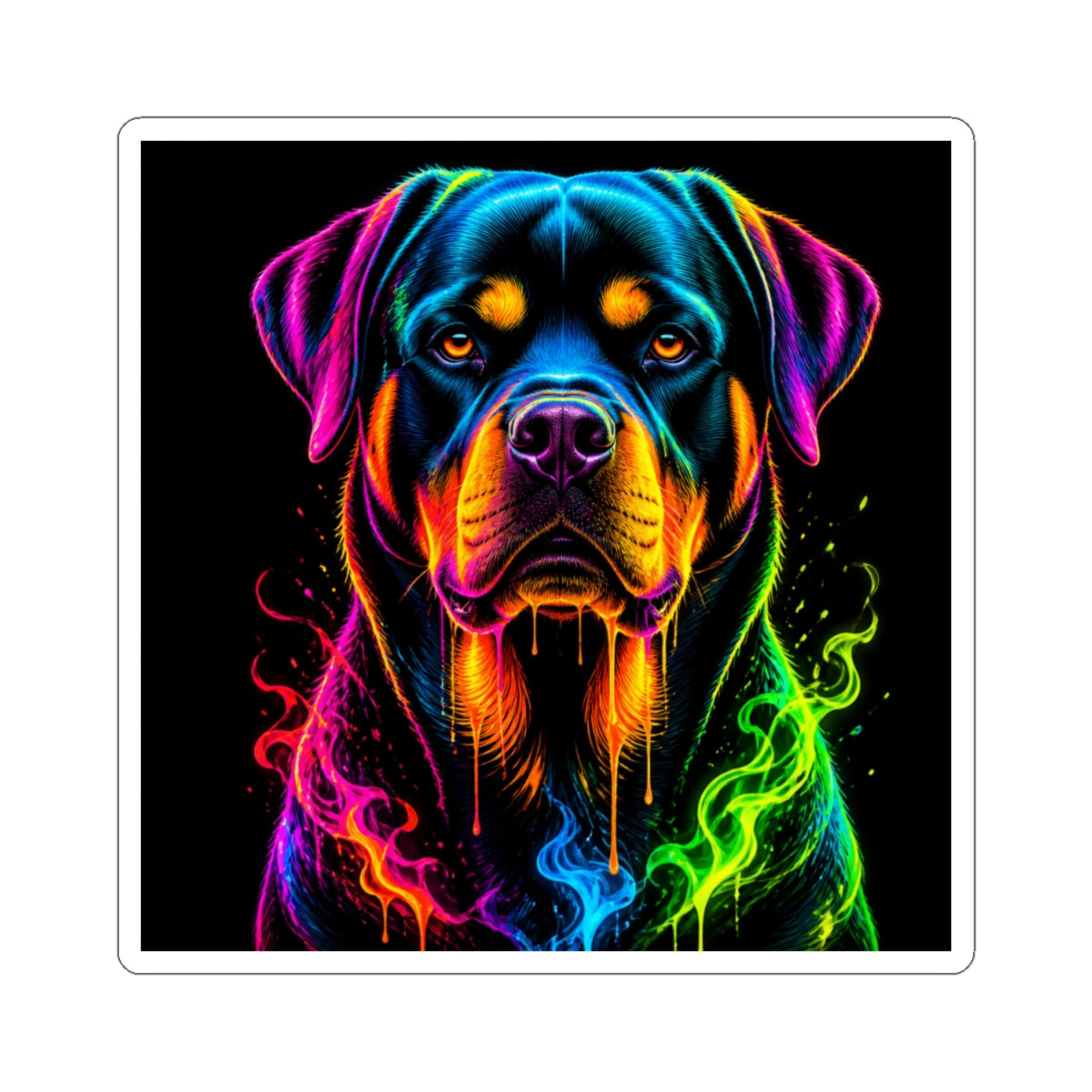 Neon Rottweiler Rainbow Dog Kiss-Cut Sticker