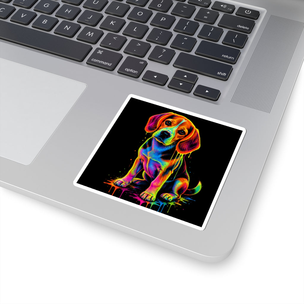 Neon Rainbow Beagle Puppy Kiss-Cut Sticker
