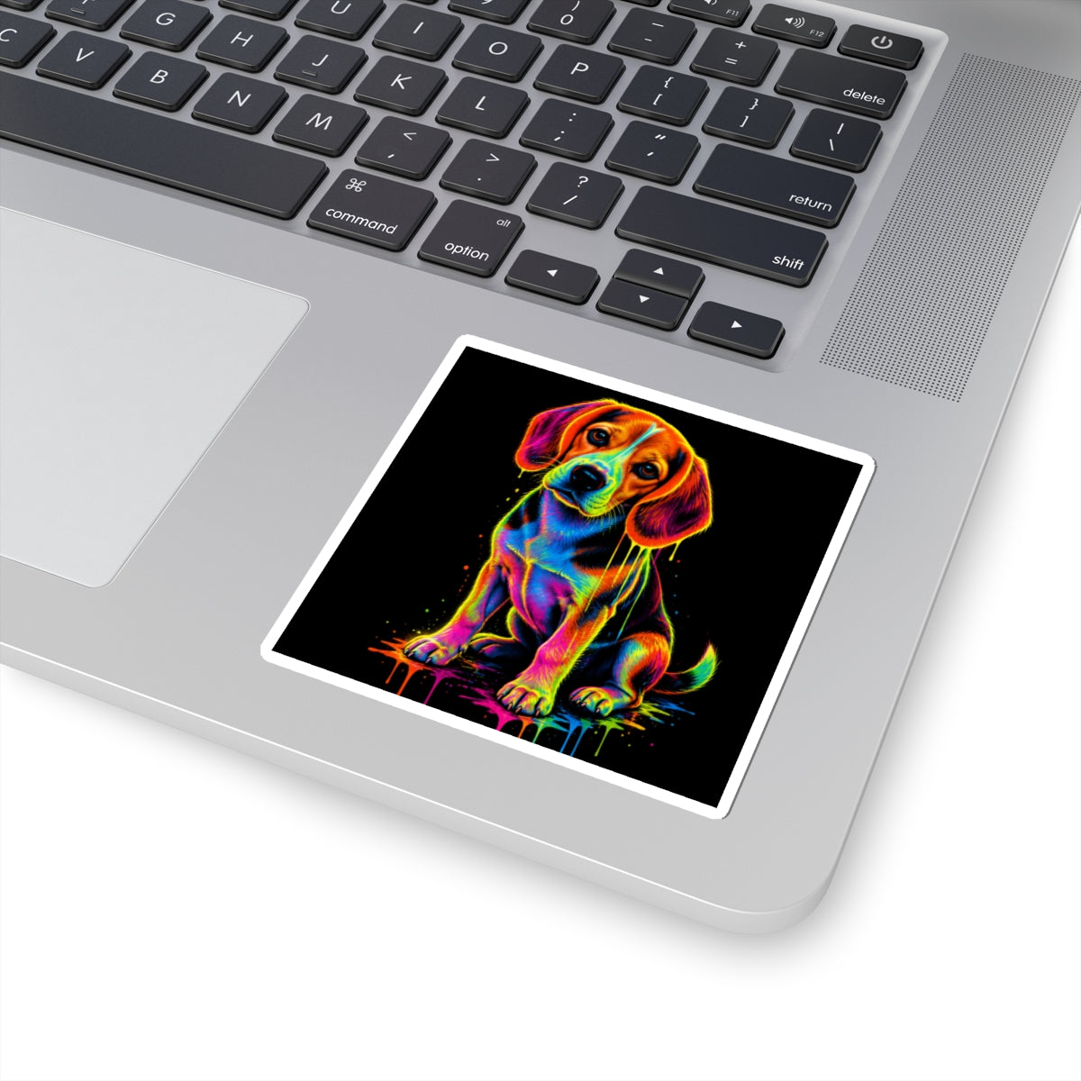 Neon Rainbow Beagle Puppy Kiss-Cut Sticker