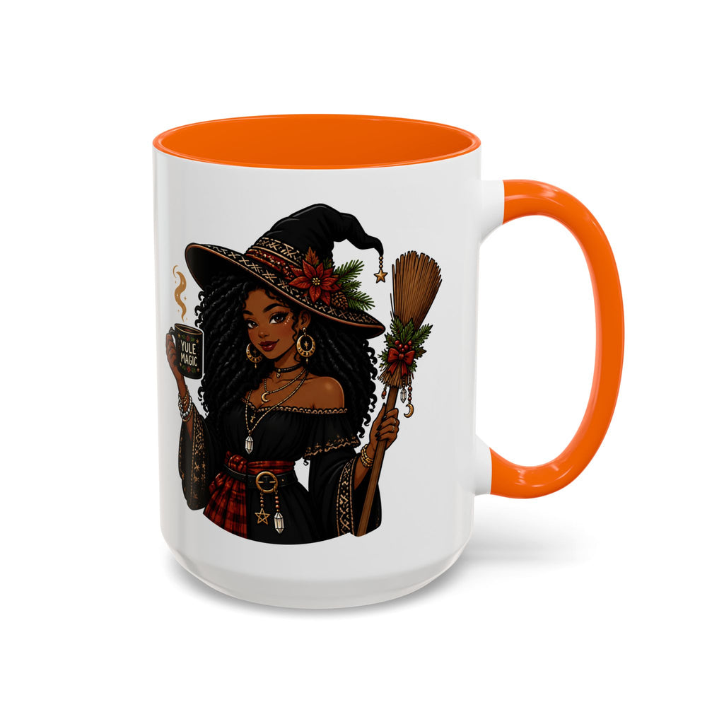 Witchy Christmas Coffee Mug with Black Witch and Broom Design