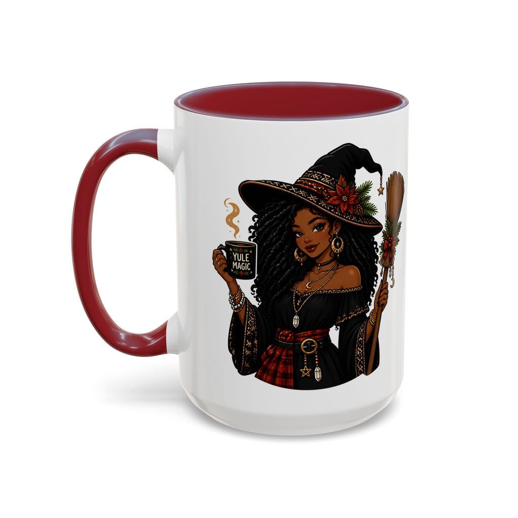 Witchy Christmas Coffee Mug with Black Witch and Broom Design