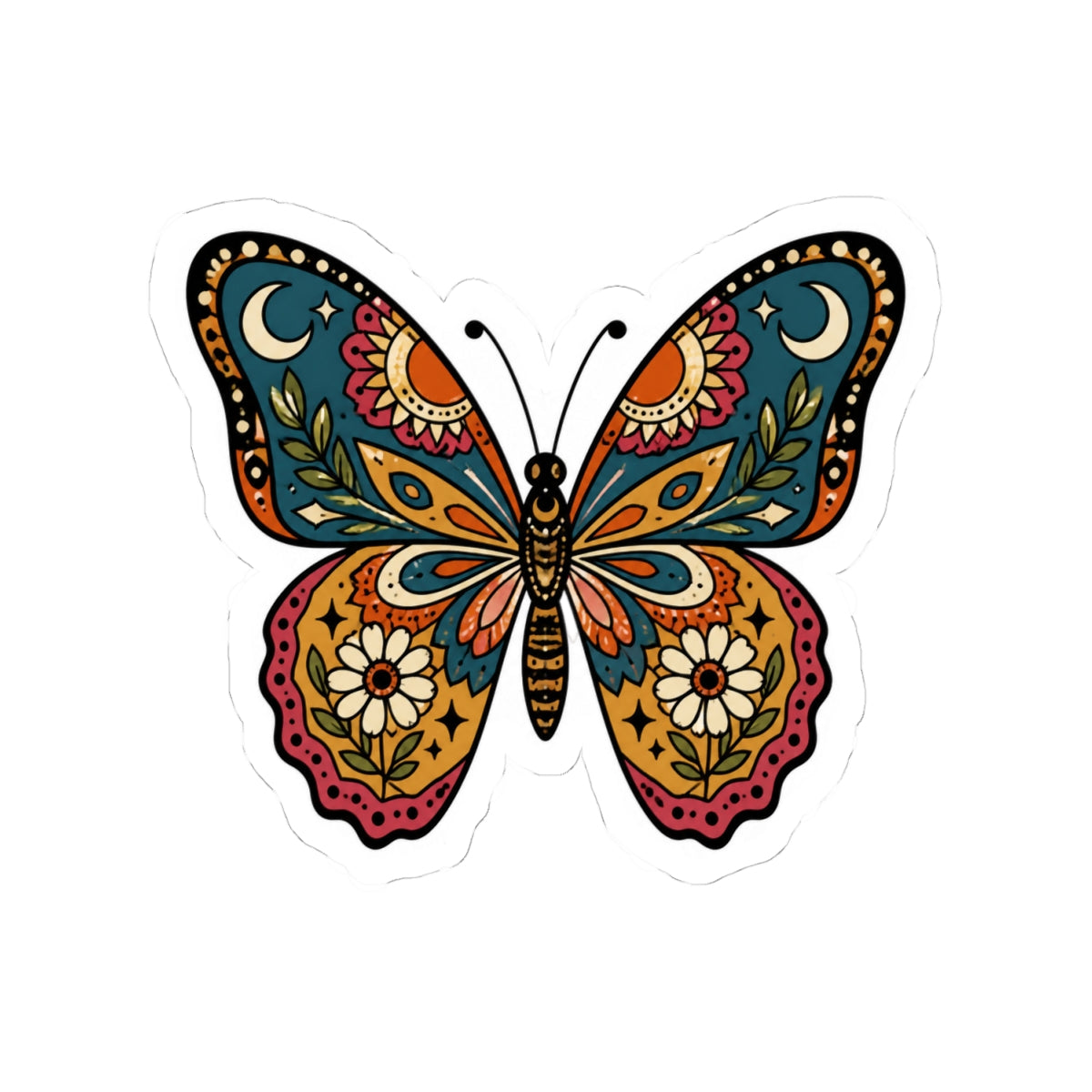 Colorful Botanical Butterfly Kiss-Cut Sticker