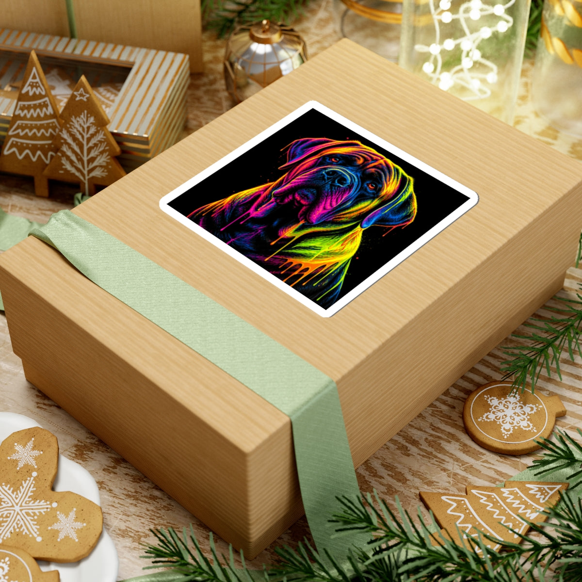 Neon Rainbow Mastiff Dog Kiss-Cut Sticker