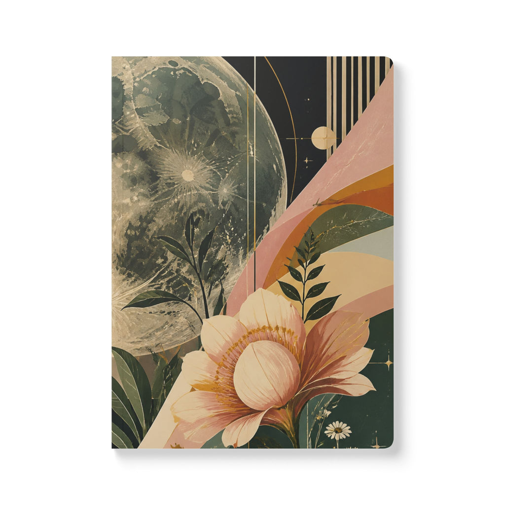 Moonlit Garden Softcover Journal — Floral Cosmic Notebook for Reflection & Dreams