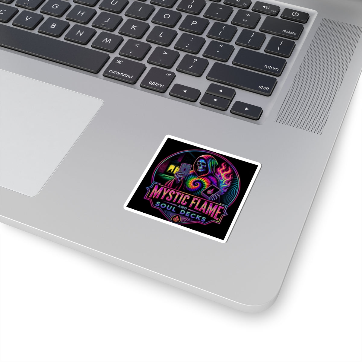 Mystic Flame & Soul Decks Sticker — Neon Grim Reaper Tarot Design