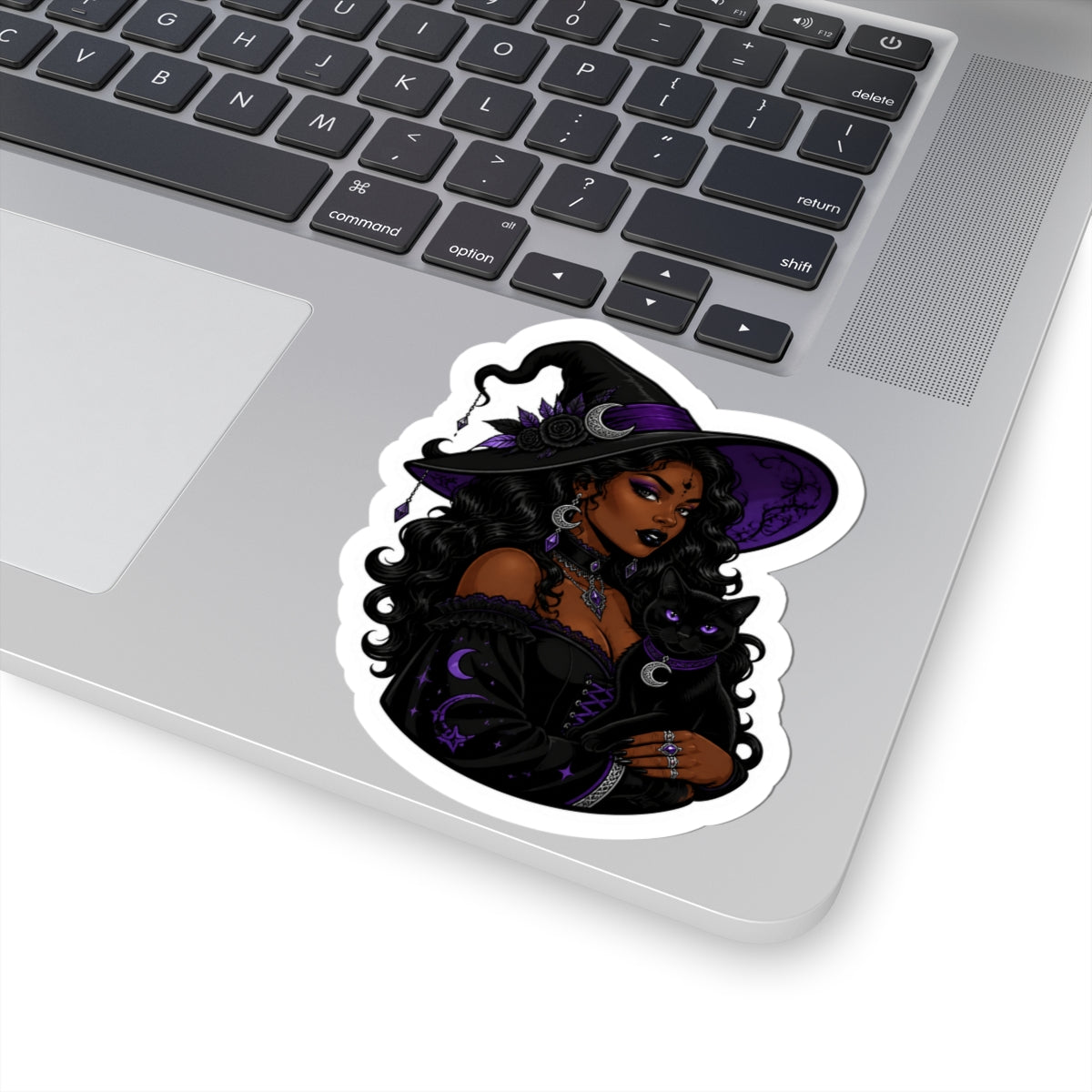 Gothic Witch with Black Cat Kiss-Cut Sticker