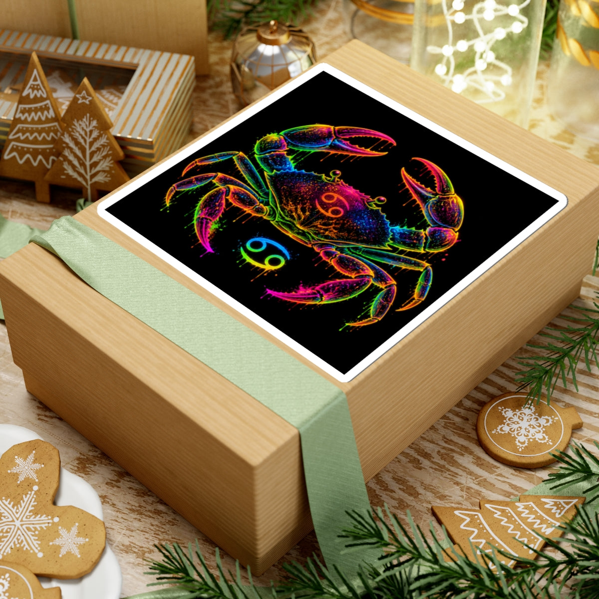 Neon Cancer Zodiac Crab Kiss-Cut Sticker