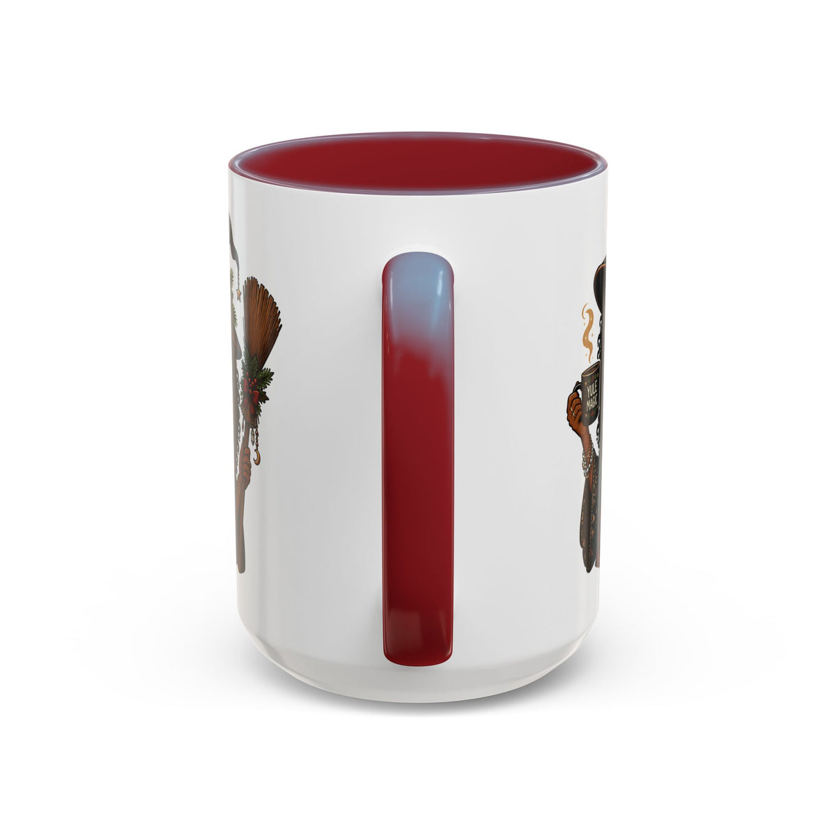Witchy Christmas Coffee Mug with Black Witch and Broom Design