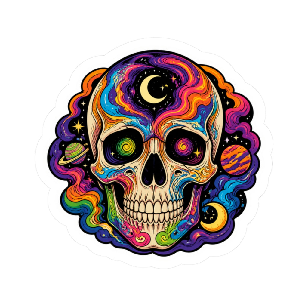 Psychedelic Cosmic Skull Sticker — Colorful Space Skull Kiss-Cut Decal